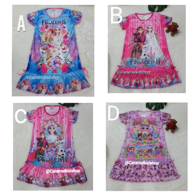 Dress Anak Frozen Lol Karakter Terusan Motif /Daster Anak Frozen Lol Karakter Murah