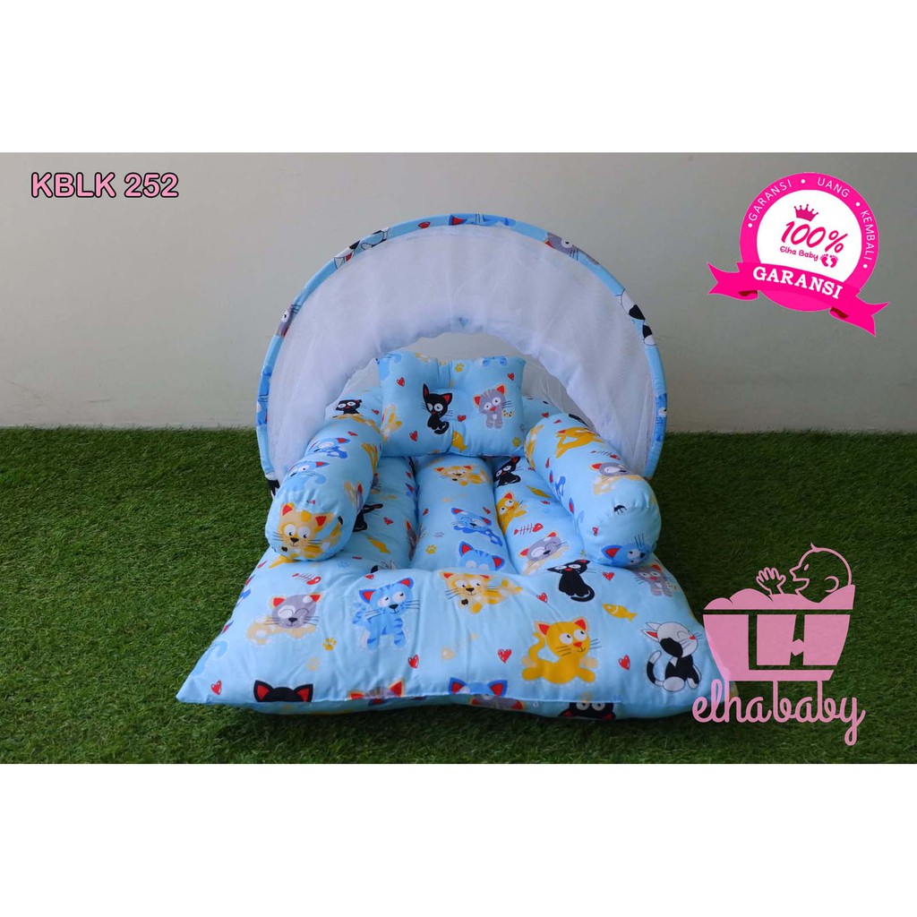 Kasur Lipat Bayi Set Kelambu Bantal Guling | Tempat Tidur Anak Baru Lahir Motif Lucu Bonus Tas 082