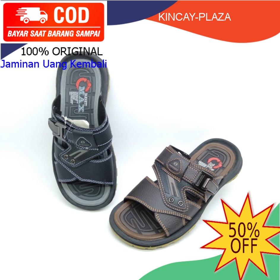 SANDAL PRIA COWOK BARNETT DAKAR TOP MAX COKLAT & HITAM / SENDAL SELOP SLOP KASUT KASUAL Santai CASUA
