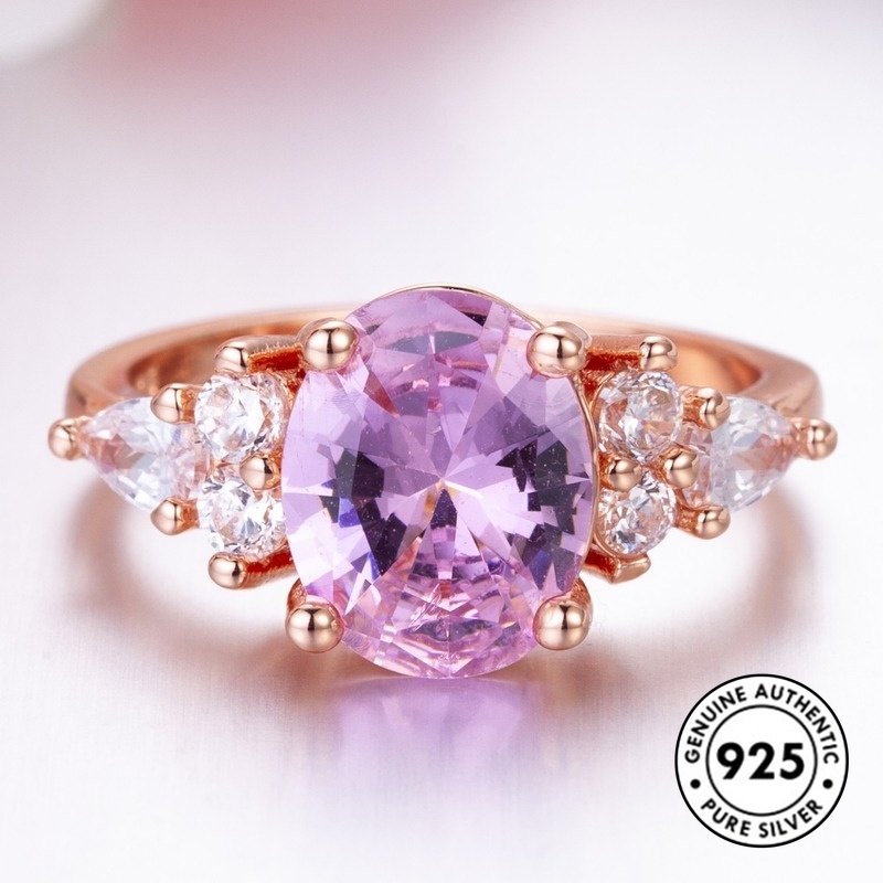 Cincin Kristal Pink Bahan S925 Silver