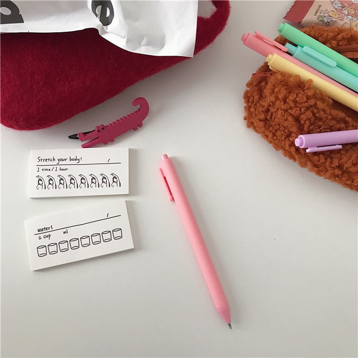 [HARU] Pulpen Mekanik Polos 0.5mm Pastel Pena Warna Macaroon Pena Tekan Karakter Bolpen Unik-Pink