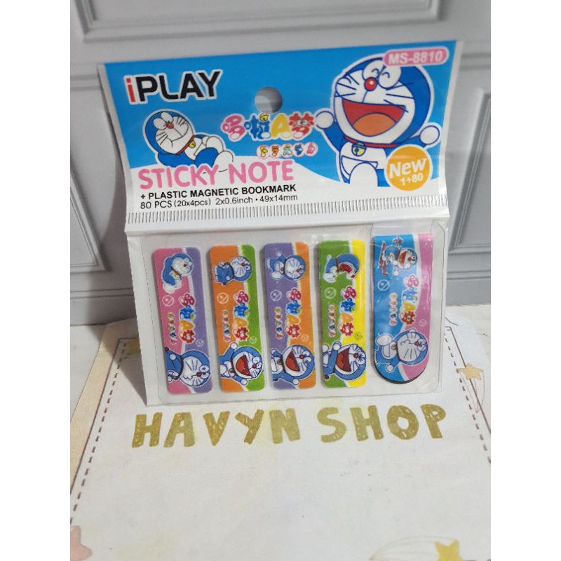 pembatas plastik + magnet/post it plastik (80pcs) + 1pc pembatas magnet/pembatas BTS/post it BT-21-DORAEMON
