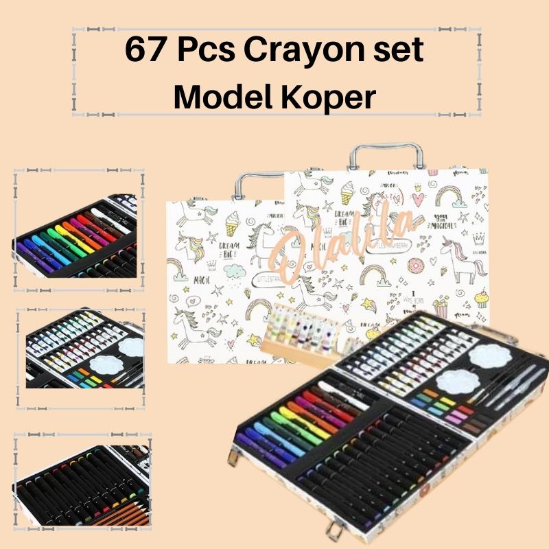 

Crayon Set Koper isi 67 pcs Untuk Mewarnai / Kado Anak Lengkap Bahan premium/ Koper Set Art Drawing set anak komplit