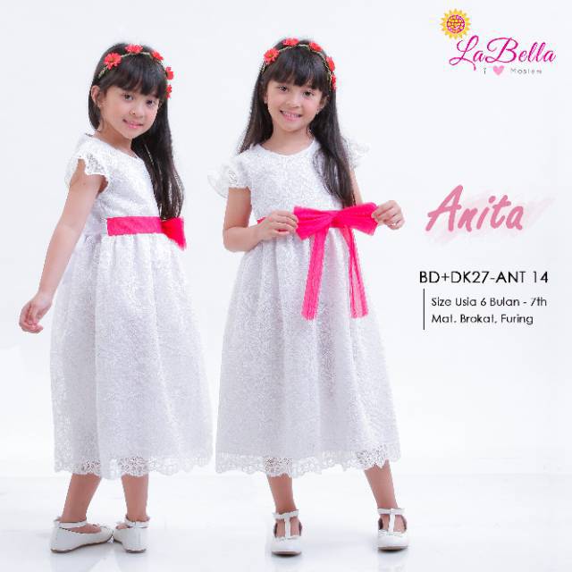 DRESS BAYI 3-24 BULAN DRESS ANAK 2-3 TAHUN PESTA CANTIK WHITE POLOS LABELLA BRUKAT BROKAT PUTIH BABY