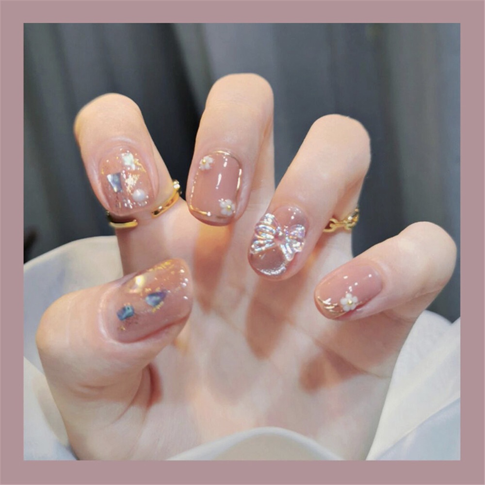 1 Kotak Hiasan Kuku Bentuk Pita / Beruang / Mutiara / Berlian Imitasi Warna-Warni Untuk Nail Art