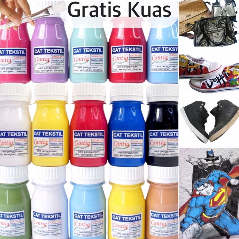 Cat Kain, Cat Sepatu, Cat Kulit, Cat Kanvas Premium, Cat Tekstil Cantiq (40ml) Grosir Cat Jeans, Cat