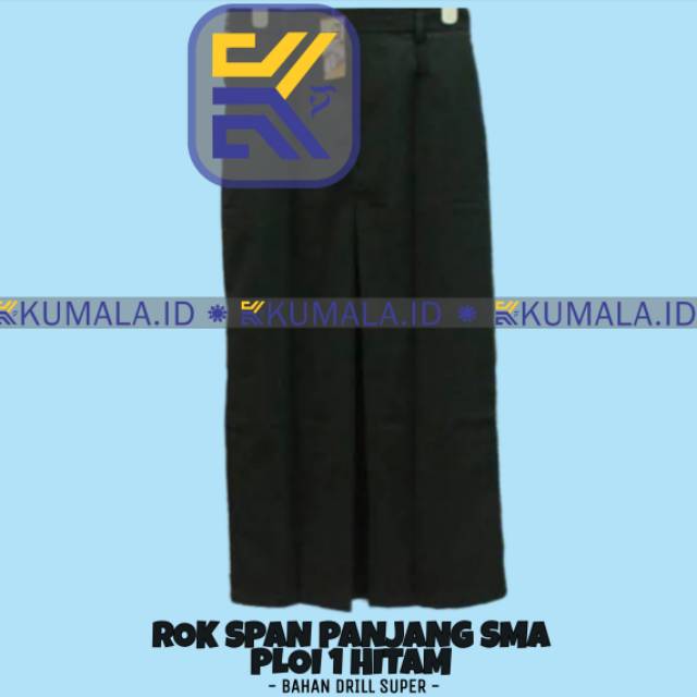 Seragam Sekolah Rok Panjang Span Hitam SMA Belah 1 Depan Rok Kerja Rok Hitam Bahan Drill ~ KUMALA