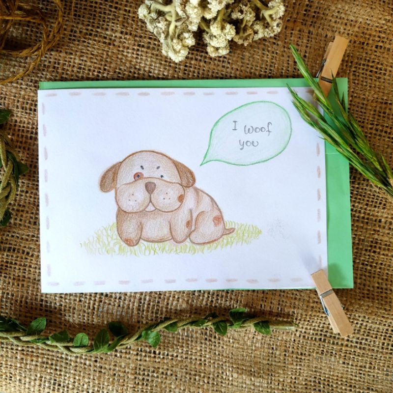 

BUCK the dog" Kartu Ucapan Watercolor Pencil gambar anak anjing by PiboCraft