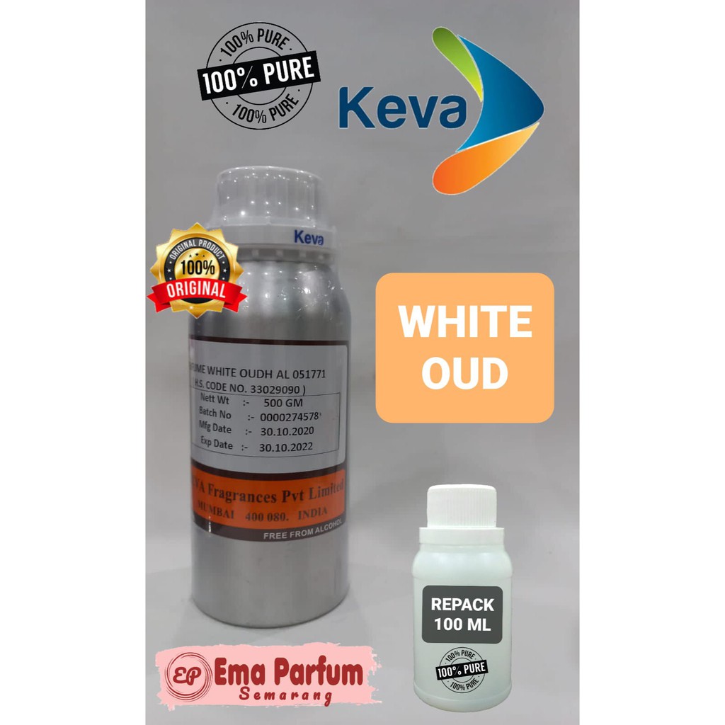 WHITE OUD BY KEVA REPACK 100 ML. GAHRU PUTIH. BIBIT PARFUM MURNI 100 % ORIGINAL KEVA.