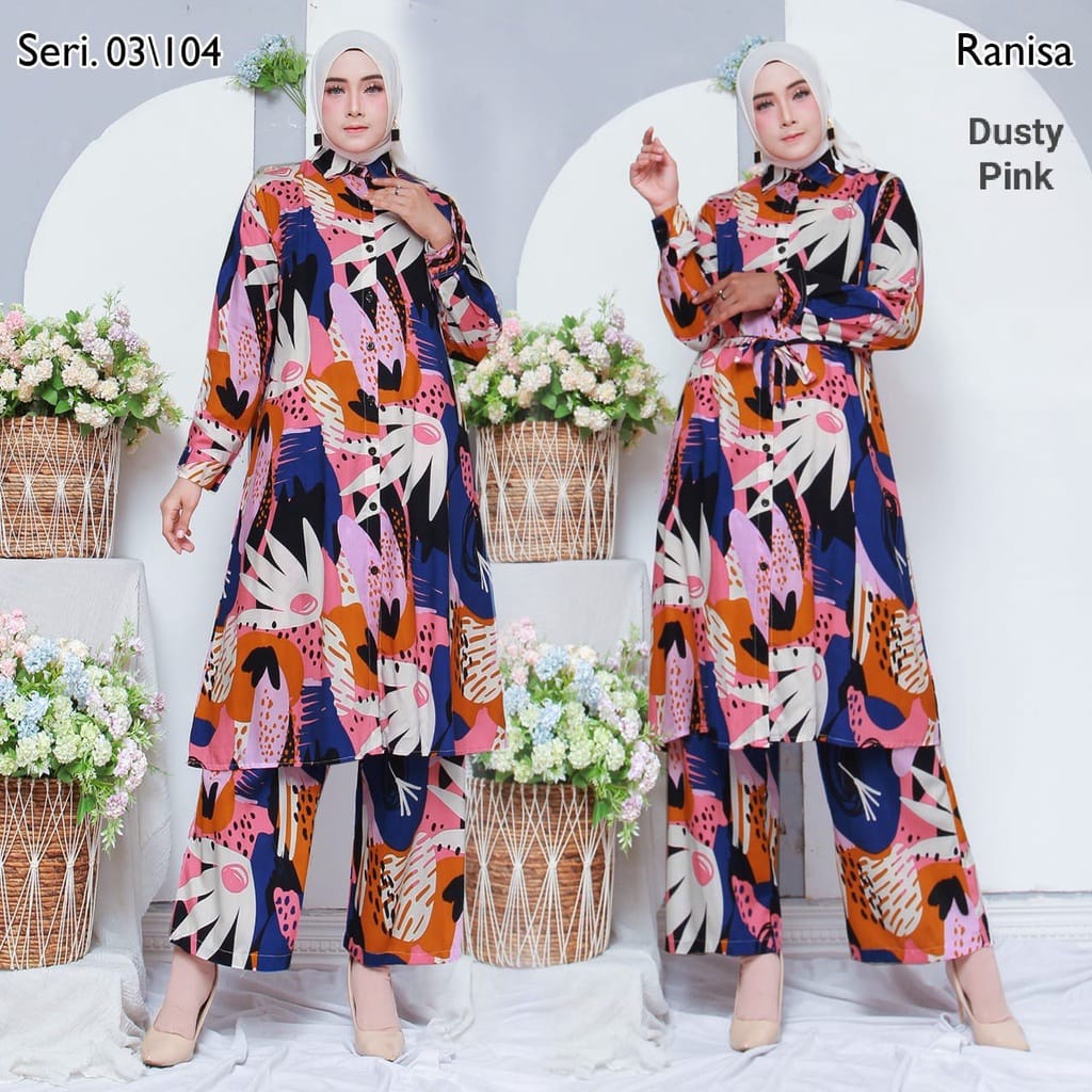 ONE SET RAYON PREMIUM LONG TUNIK/SETELAN BAJU WANITA size  L-XL-XXL-5L