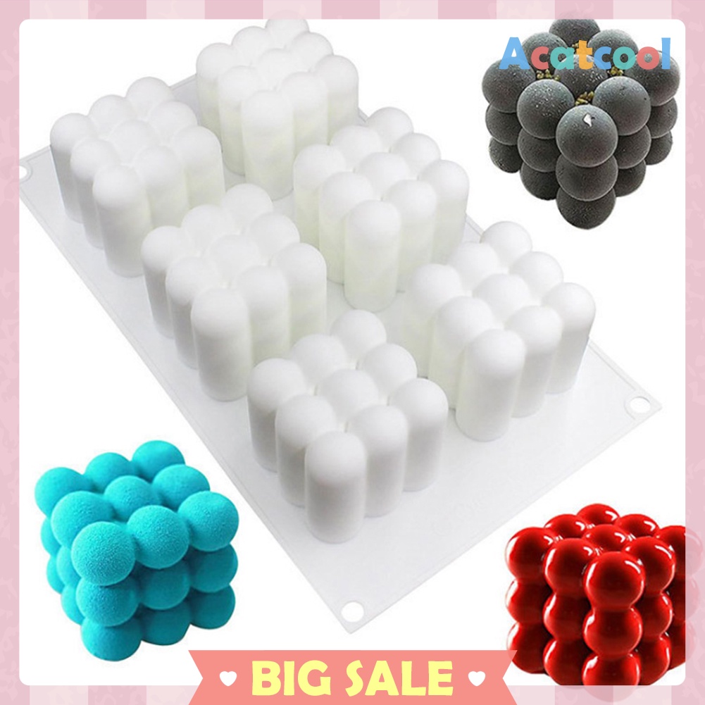 6 Cavities 3D Cube Candle Plaster Mould Silicone Square Bubble Dessert Mold