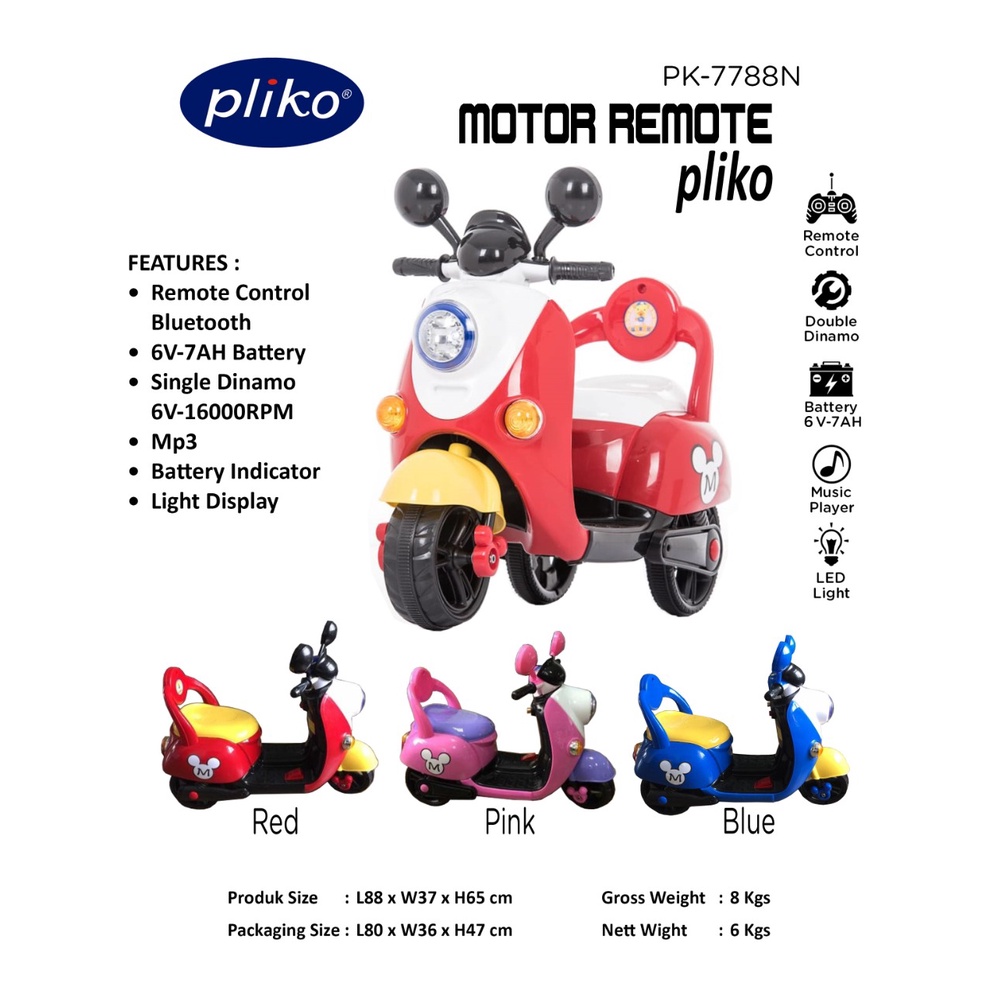 Motoran Aki Anak PLIKO PK 7788N Scoopy Mickey Mouse