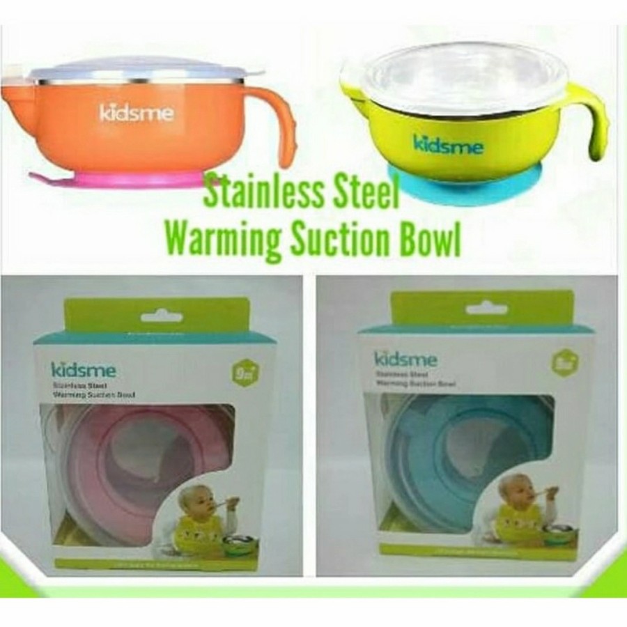 KIDSME Stainless Steel Warming Suction Bowl Mangkok Bayi Anti Slip Alat MPASI