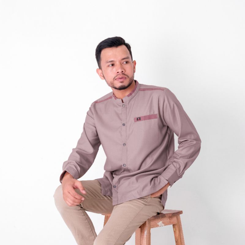 ANR Fadillah03 - Kemeja koko Pakaian Muslim Pria Atasan Muslim kemko Lengan Panjang NUDE