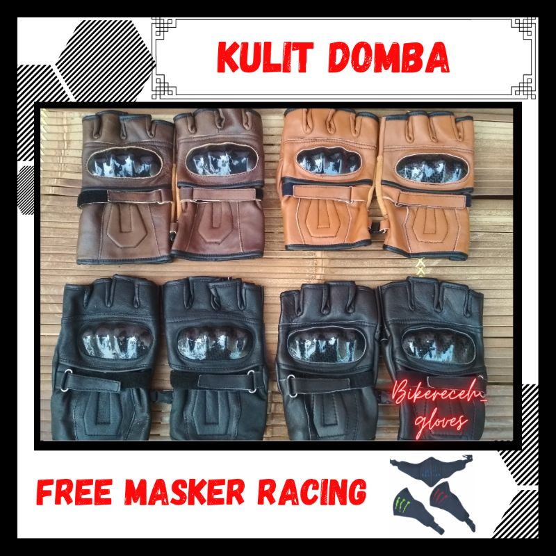 Sarung Tangan Kulit Model Batok sporty Half setengah Jari Murah Bagus Kuat Awet - Ada Promo Masker