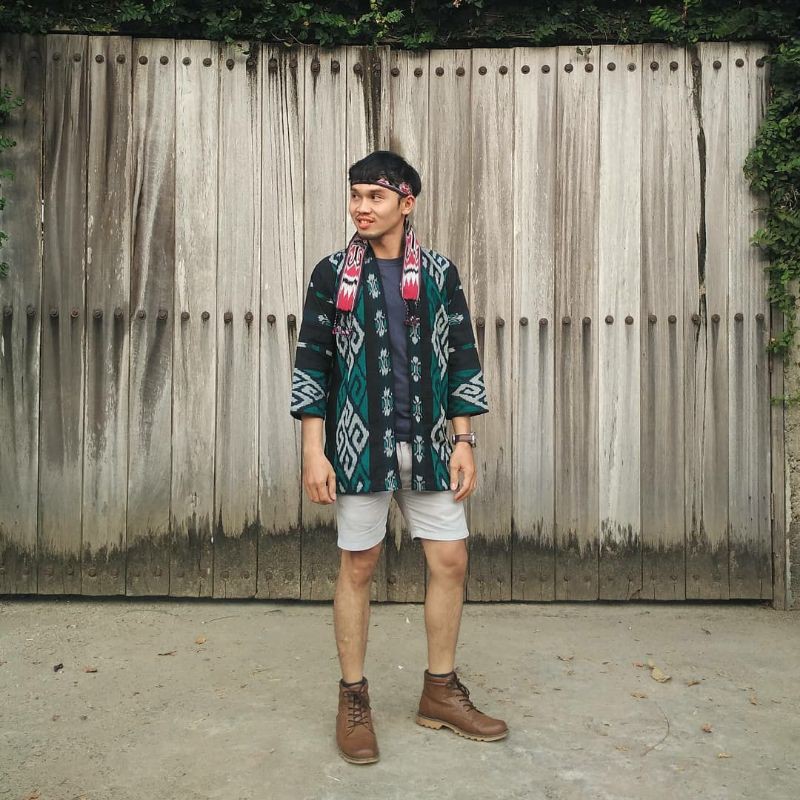 Kimono outerwear hoodie pria casual tenun etnik original