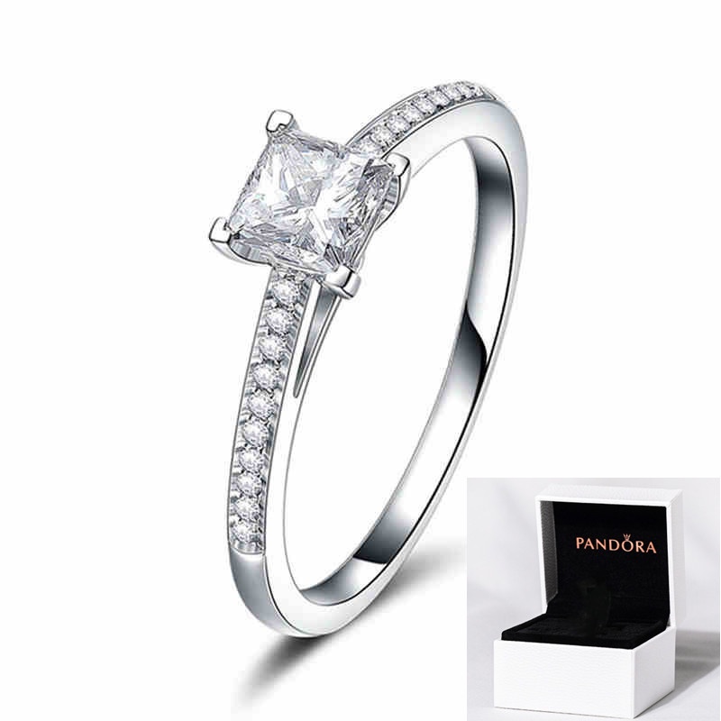 Pandora Cincin 925 Silver Cubic Zirconia Diamond Gaya Klasik Untuk Wanita