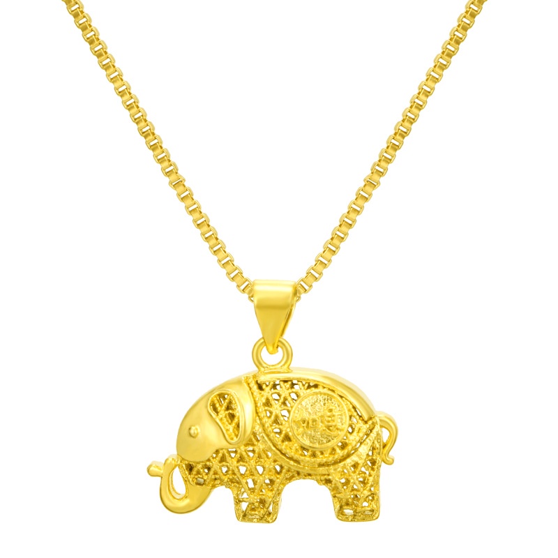Kalung Liontin Gajah 3D Lapis Emas Asli Kadar 375 Gaya Thailand Untuk Wanita