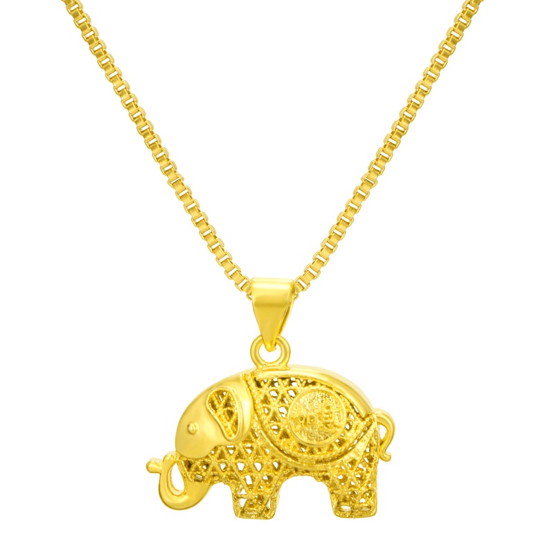 Kalung Liontin Gajah 3D Lapis Emas Asli Kadar 375 Gaya Thailand Untuk Wanita