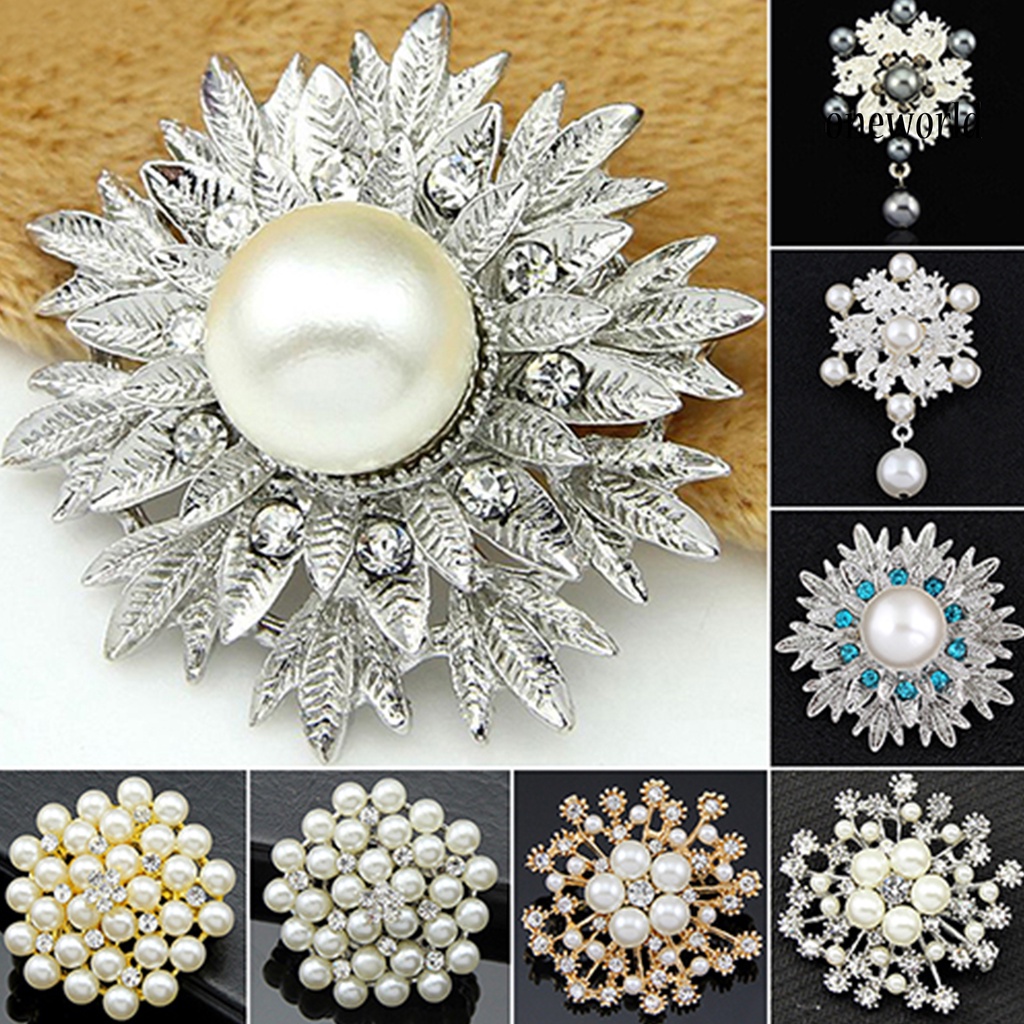 OW@ Breastpin Elegant Easy Matching Alloy Flower Faux Pearls Women Brooch Pin for Dating