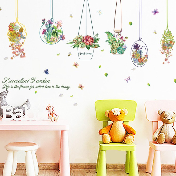 Reliza Wall Sticker Fleshy Plants Pot Gantung Garden Kitchen Stiker Dinding LDR 7226