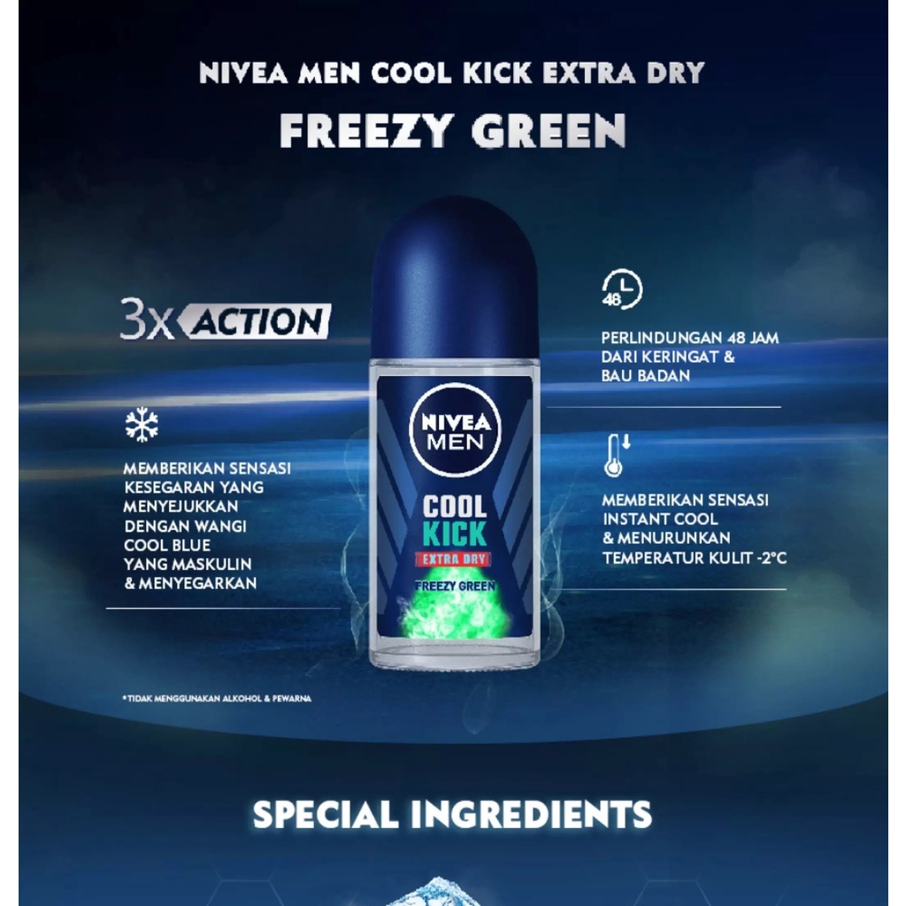 NIVEA MEN Deodorant Cool Kick Freezy Green Roll On 50ml