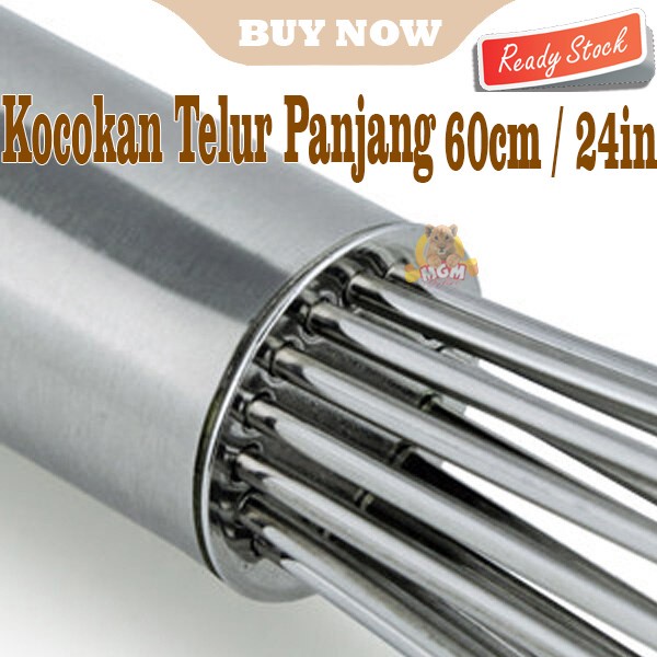 PREMIUM Kocokan Telur Full Stainless 24inch Egg whisk HEAVY DUTY 60cm