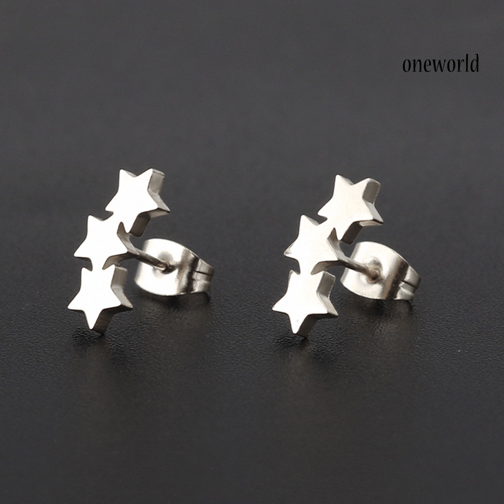 OW@ Chic Triple Star Ear Studs Stainless Steel Earrings Women Piercing Jewelry Charm