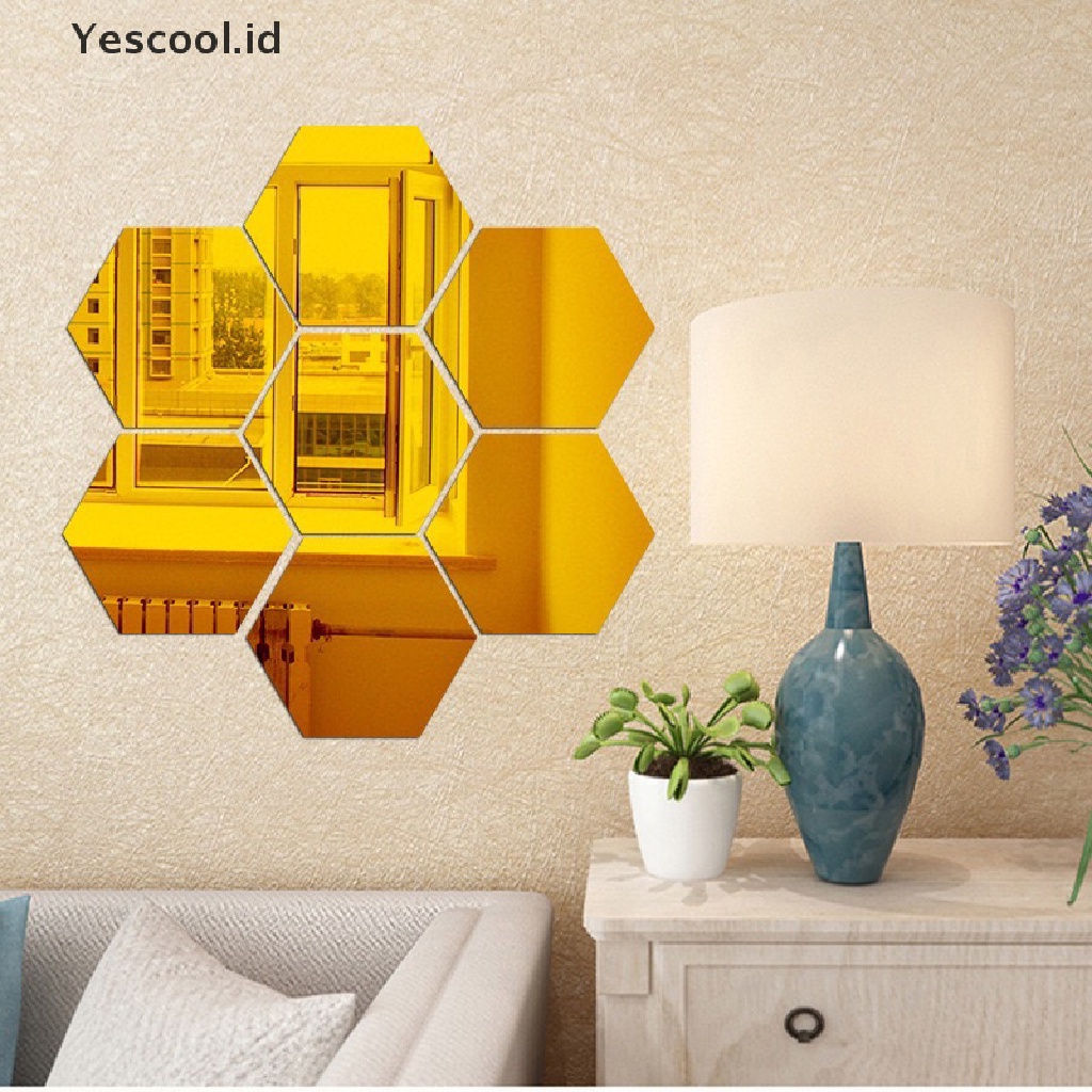 12 Pcs Stiker Dinding Model Cermin Bahan Akrilik Bentuk Hexagon 3D Untuk Dekorasi Rumah