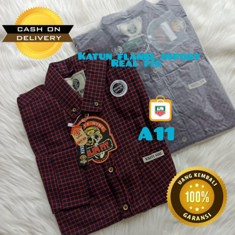 Kemeja Flanel Pria Ninety Nine Original Slim Fit A11