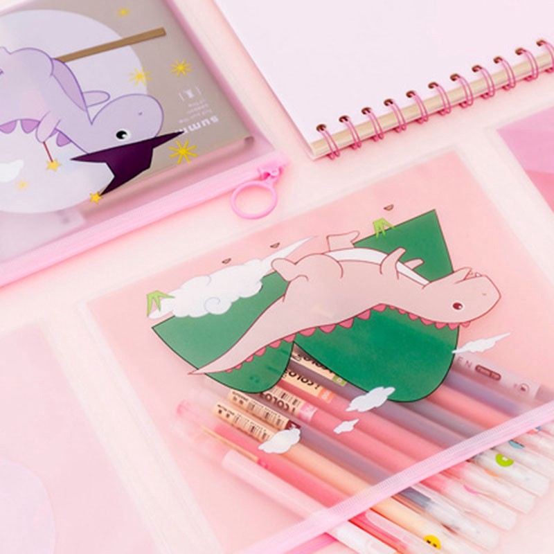 Tempat Pensil Model Korea Motif Dino Transparan - Kotak Pensil Dino - Tempat Pensil Dinosaurus Transparan Pouch Pensil Resleting Bening Tas Kosmetik Serbaguna Bening