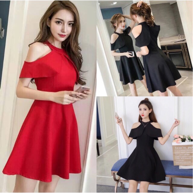 【SALE】Women Open Shoulder Halter Mini Dress Wanita Bahu Terbuka C270 (XS-XL)