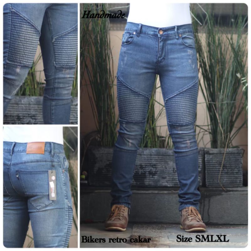 CELANA JEANS PRIA BIKER SOBEK RIPPED HITS MODEL BARU