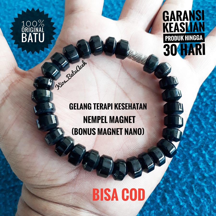Gelang Batu Giok Hitam Black Jade Asli Aceh Original Tabung Cutting Pipih