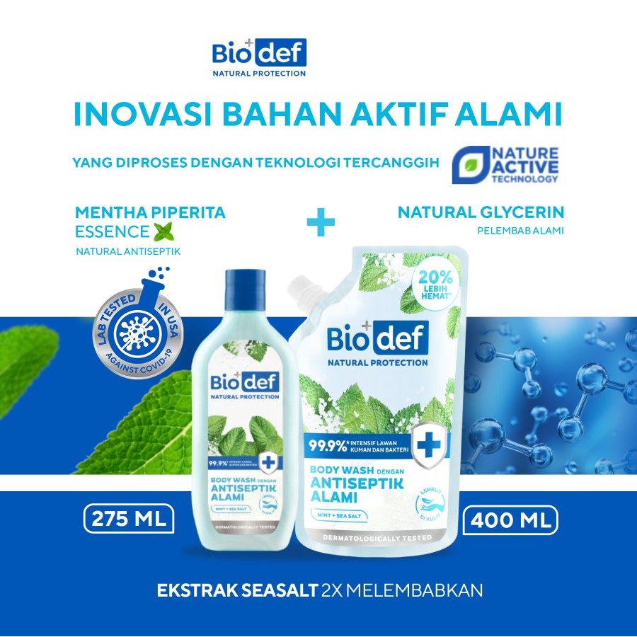 ★ BB ★  Biodef Natural Protection Body Wash - Mint + Sea Salt - Mint + Green Tea - Mint + Yuzu - Botol 275ml - Refill 400ml - BIO DEF