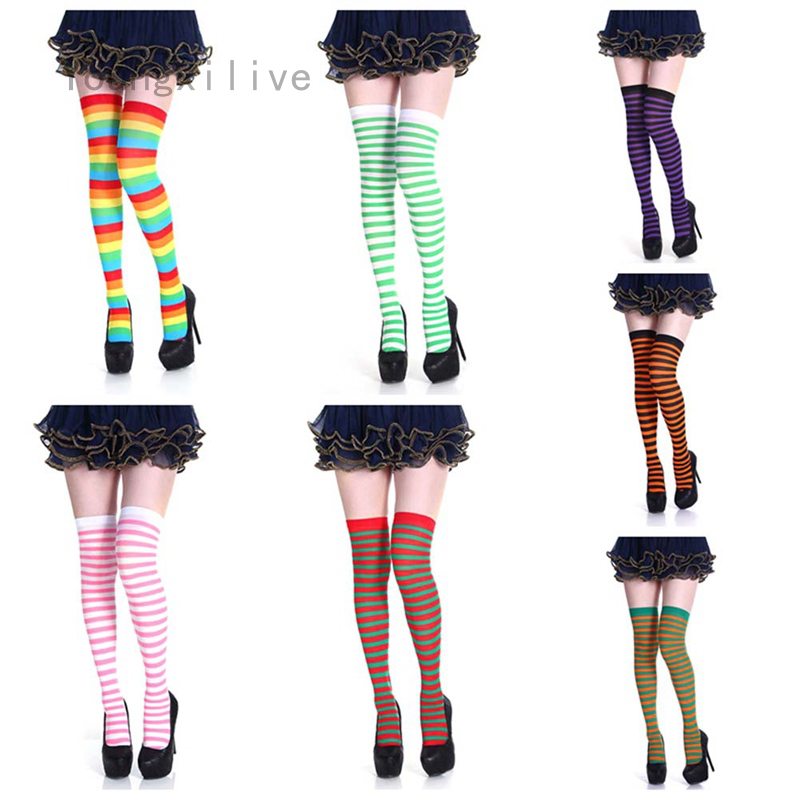Youngxilive Kaos  Kaki  Panjang  Sepaha Motif Garis Warna 