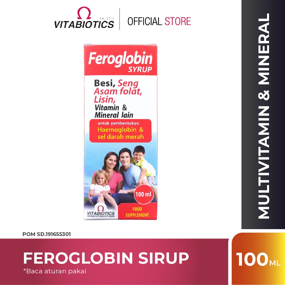 Vitabiotics Feroglobin Syrup 1 Box @100 ml Besi, Seng, Asam Folat, Lisin - Pembetukan Hemoglobin & S