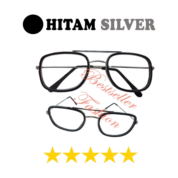 Kacamata Wanita Dan Pria Aviator Glasses Design Korea Lensa Transparan Unisex Transparan  Bingkai Logam Klasik FREECASE