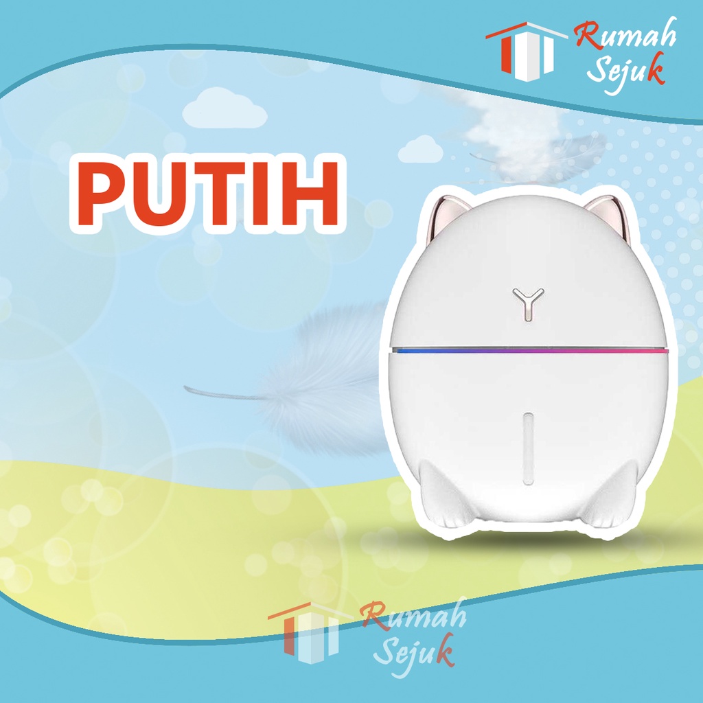 RS - Air Humidifier Diffuser Aromaterapi Alat Pengharum Ruangan Difuser Disfuser Unik Lucu Kucing RS-H32 Humdifier Purifier Difusser Defuser Humidifer Humadifier Humudifier Dispuser Humifider Portable Mobil Car Uap Hiasan Kamar Lampu LED Free Gratis Oil-Putih + 6 pc Oil