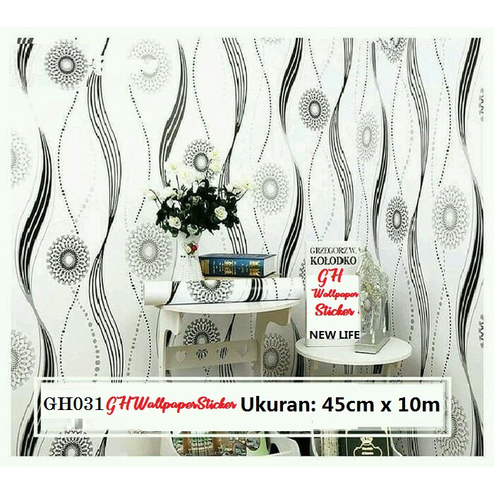 Walpaper dinding hiasan dinding dekorasi dinding rumah motif salur hitam putih ukuran 45cmx9meter
