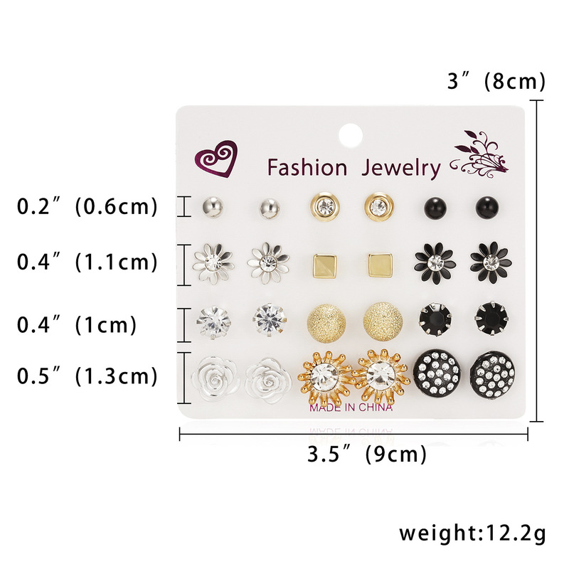 [24Pcs Set Creative Retro Zircon Pearl Sun Star Stud Earrings ] [Ladies Elegant Rhinestone Studs Earrings] [Korean INS Simple Style Bridal Wedding Party Ear Jewelry]