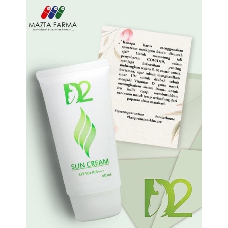 Sun Cream SPF 50+/PA+++, sunblock wajah D2 Korea Sunscreen