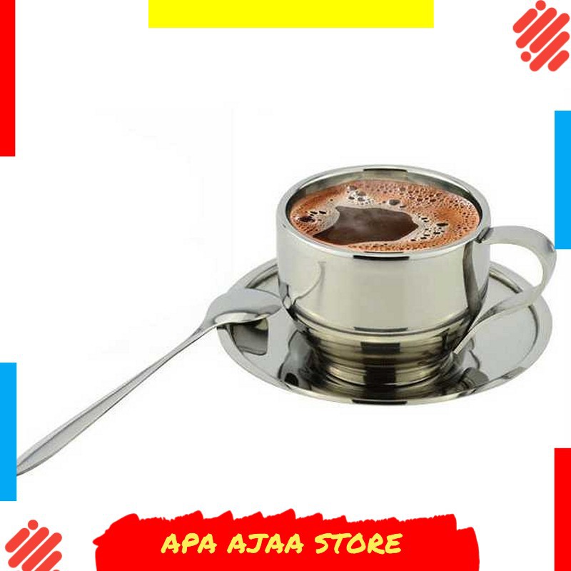 Best Seller ! Set Gelas Sendok Piring Kopi Stainless Steel - 201