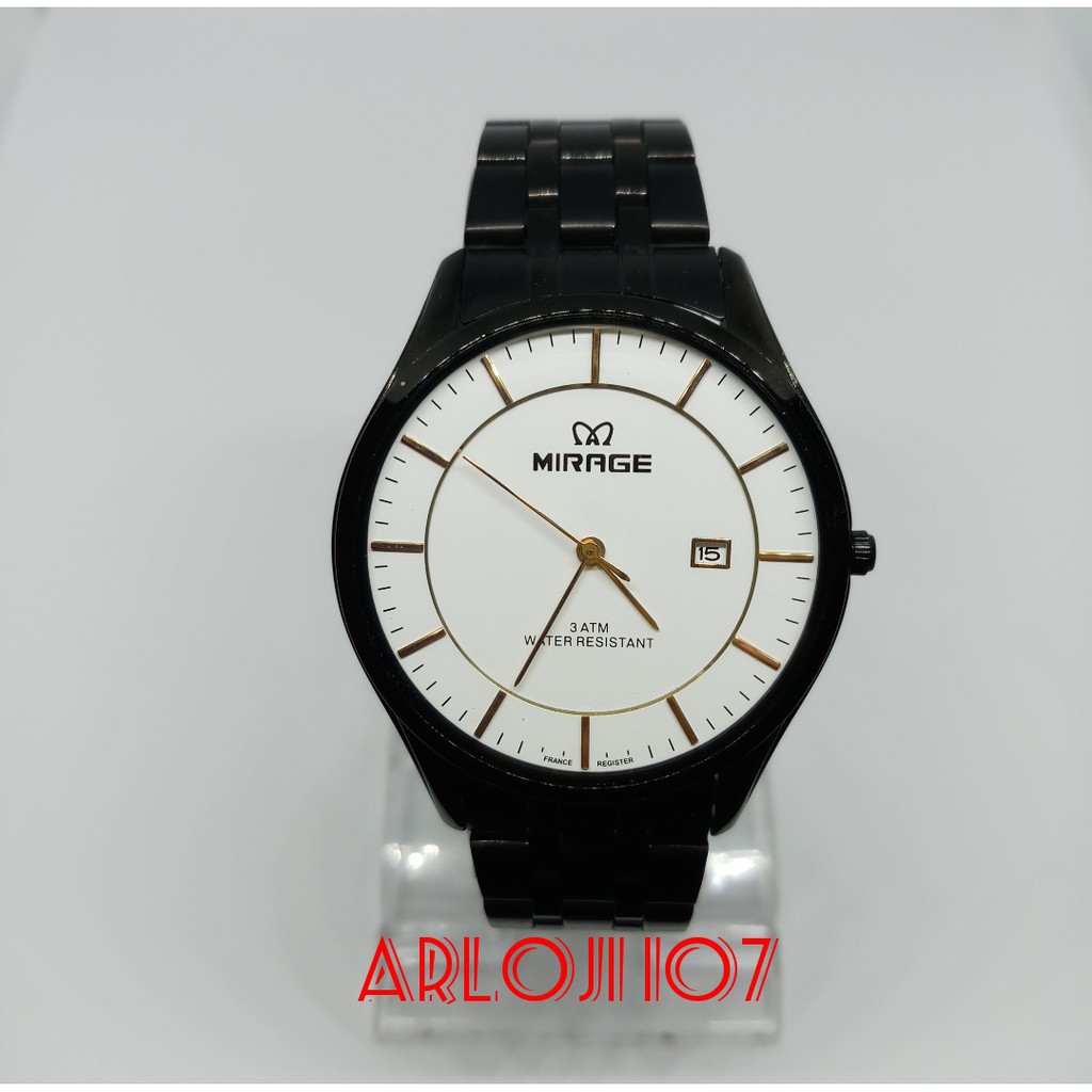 JAM TANGAN PRIA MIRAGE MA 8544 BRP-M BLACK WHITE ORIGINAL