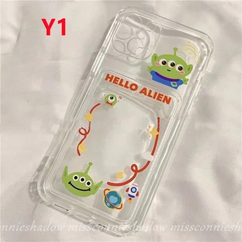 IPHONE Holder Kartu Casing Ponsel Kompatibel Untuk Iphone11Xr7 8 6s Plus X XS 13 Pro Max12 14 Pro Max SE 2020jelas Lucu Desiny Kartun Toy Story Manyo Alien Lembut TPU Shockproof Back Cover