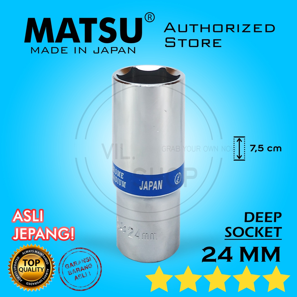 MATA KUNCI DEEP SOK 24 MM SHOCK PANJANG MATSU ASLI JEPANG KUALITAS PALING BAGUS / DRIVE DIP WALL SOC