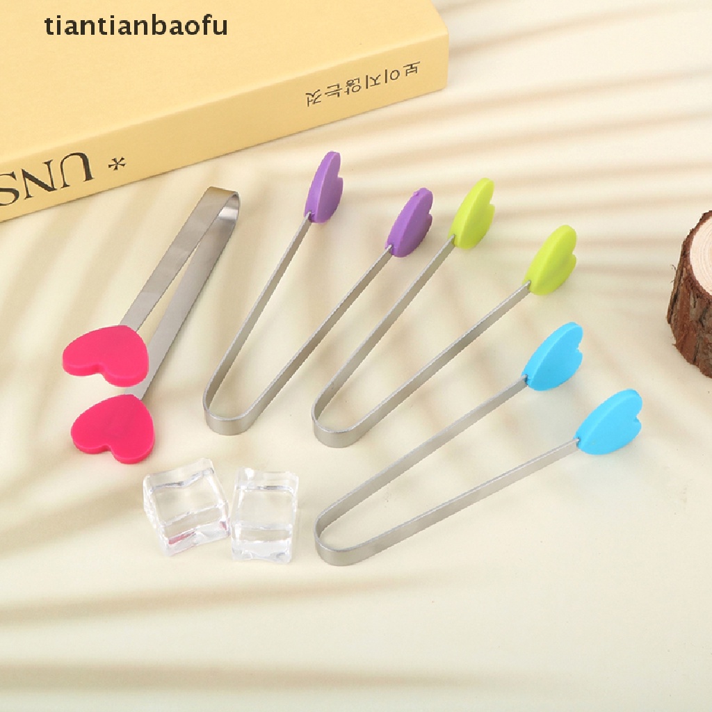 [tiantianbaofu] 1 Pcs Silicone Food Tongs Heart-shaped Stainless Steel Non-slip Ice Candy FoodClip