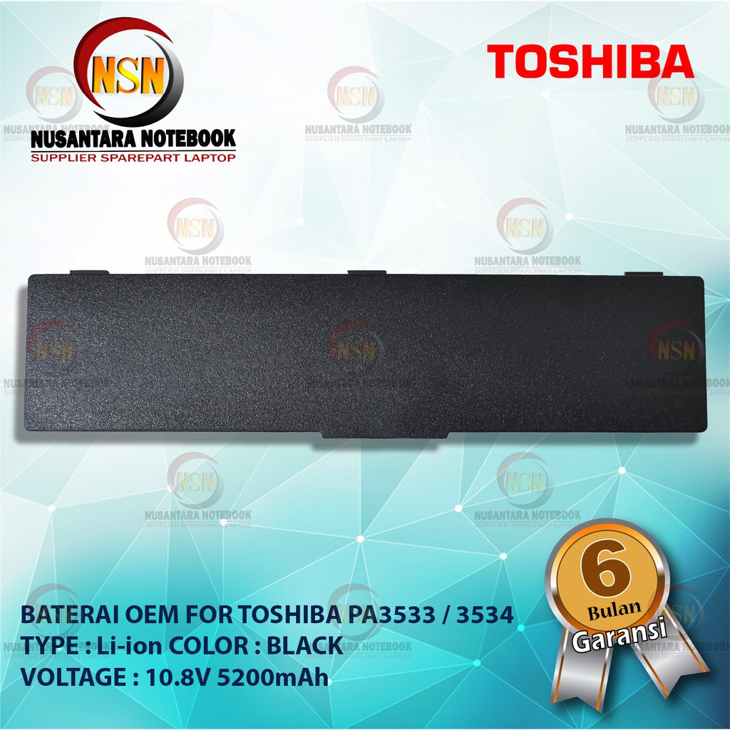 Baterai OEM For Toshiba PA3533 PA3534 PA3781 Series 10.8V 5200mAh