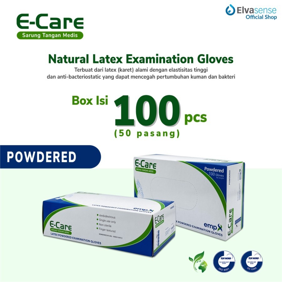 PROMO - Sarung Tangan E Care Latex Powder Handscoon E-care Latex isi 100pcs (POWDERED) kemasan baru