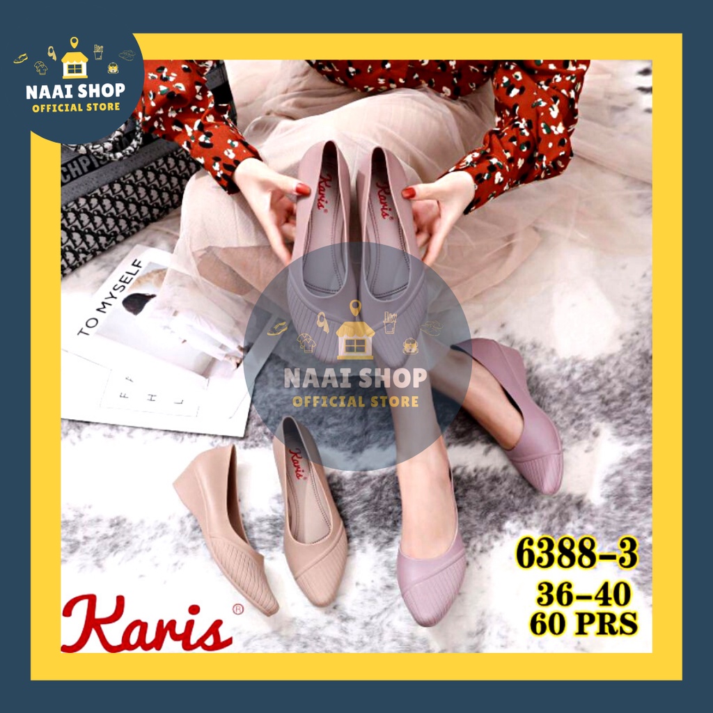 Sepatu Wanita Wedges Model Salur Kekinian Tinggi Heels -+ 4 CM Size 36-40 Wedge Jelly Shoes Kasual Cewek Korea Style Terbaru Sepatu Kerja Sekolah Kuliah Slop Hak Sedang Murah Slip On Karet Terlaris Sepatu Fashion Selop Import Premium Karis 6388 Naai